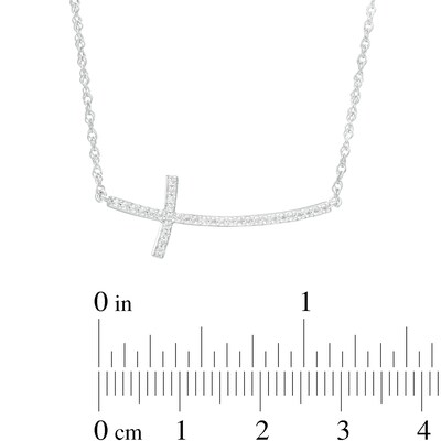 0.13 CT. T.W. Diamond Curved Sideways Cross Necklace in Sterling Silver