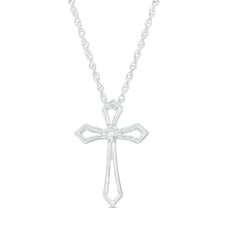 0.04 CT. Diamond Solitaire Flared Cross Pendant in 10K White Gold