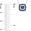Thumbnail Image 4 of Vera Wang Love Collection Blue Sapphire and 0.05 CT. T.W. Diamond Cushion-Shaped Frame Necklace in 10K White Gold - 19"