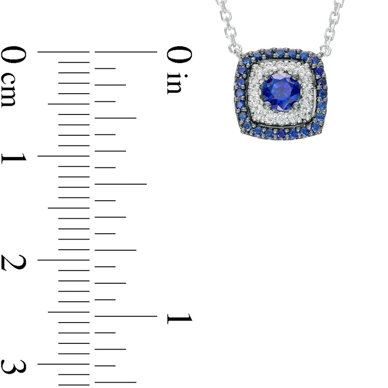 Vera Wang Love Collection Blue Sapphire and 0.05 CT. T.W. Diamond Cushion-Shaped Frame Necklace in 10K White Gold - 19"|Peoples Jewellers