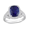 Thumbnail Image 1 of Cushion-Shaped Blue Sapphire and 0.82 CT. T.W. Diamond Frame Split Shank Ring in 14K White Gold