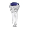 Thumbnail Image 2 of Cushion-Shaped Blue Sapphire and 0.82 CT. T.W. Diamond Frame Split Shank Ring in 14K White Gold
