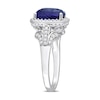 Thumbnail Image 3 of Cushion-Shaped Blue Sapphire and 0.82 CT. T.W. Diamond Frame Split Shank Ring in 14K White Gold
