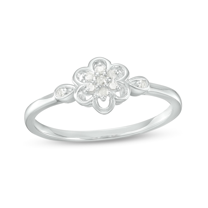 0.08 CT. T.W. Diamond Flower Promise Ring in Sterling Silver|Peoples Jewellers