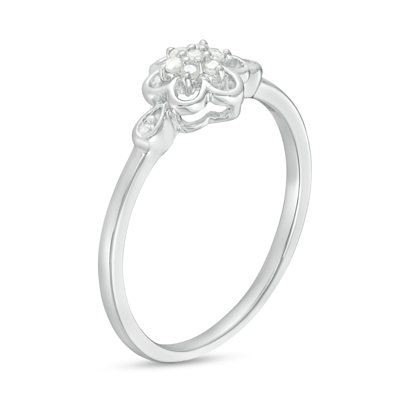Main Image 3 of 0.08 CT. T.W. Diamond Flower Promise Ring in Sterling Silver