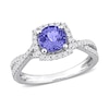 Thumbnail Image 1 of 6.5mm Tanzanite and 0.50 CT. T.W. Diamond Frame Twist Shank Ring in 14K White Gold