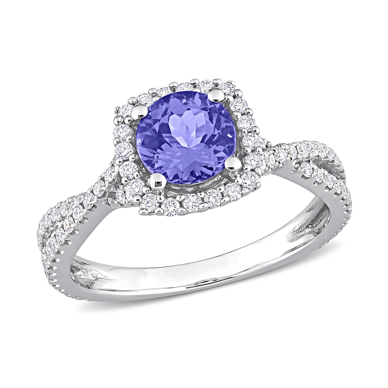 Main Image 1 of 6.5mm Tanzanite and 0.50 CT. T.W. Diamond Frame Twist Shank Ring in 14K White Gold