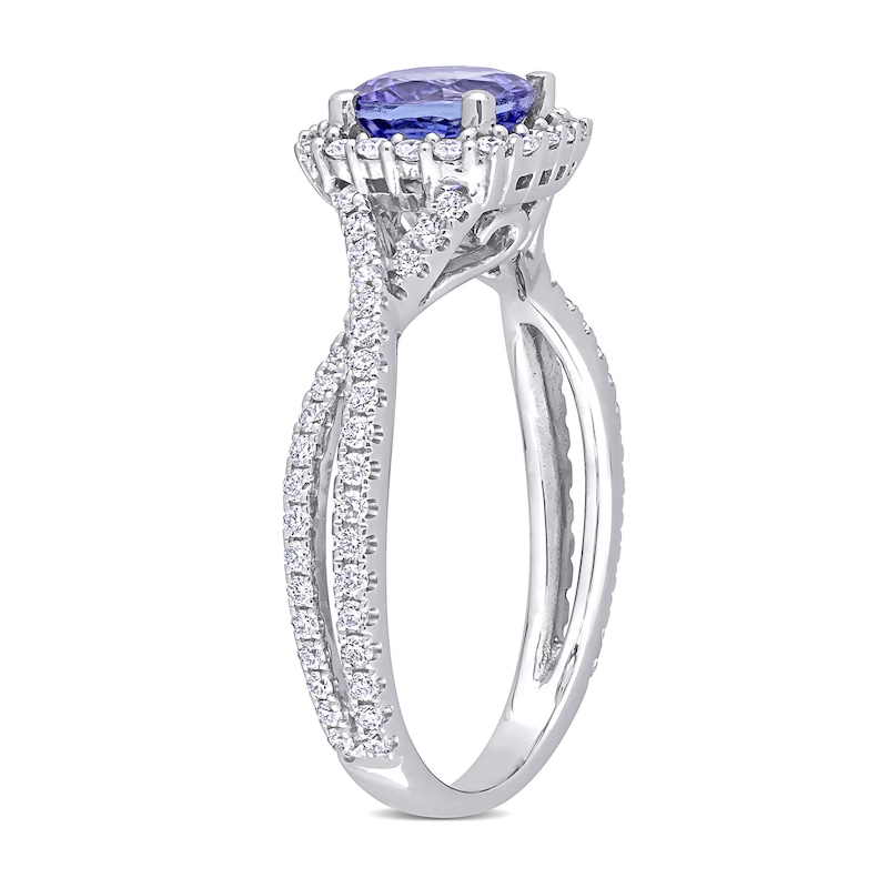 Main Image 3 of 6.5mm Tanzanite and 0.50 CT. T.W. Diamond Frame Twist Shank Ring in 14K White Gold