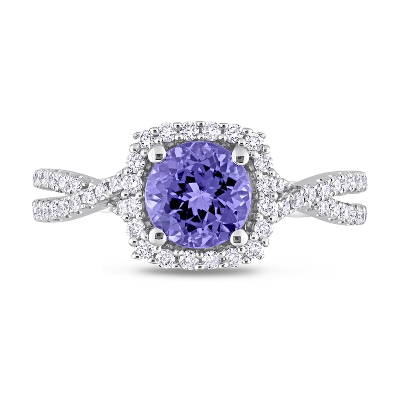 6.5mm Tanzanite and 0.50 CT. T.W. Diamond Frame Twist Shank Ring in 14K White Gold