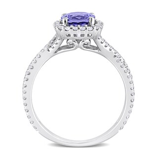 6.5mm Tanzanite and 0.50 CT. T.W. Diamond Frame Twist Shank Ring in 14K White Gold