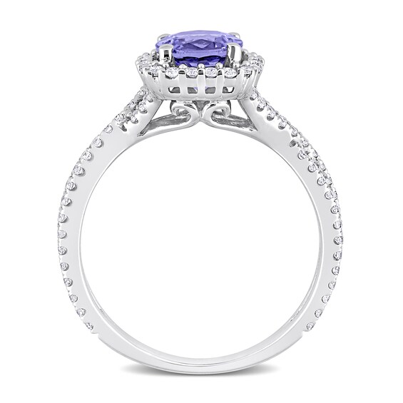 6.5mm Tanzanite and 0.50 CT. T.W. Diamond Frame Twist Shank Ring in 14K White Gold