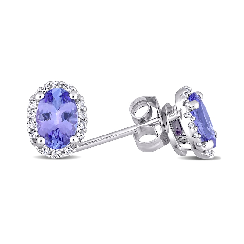 Main Image 3 of Oval Tanzanite and 0.08 CT. T.W. Diamond Frame Stud Earrings in 10K White Gold