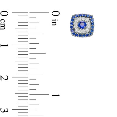 Vera Wang Love Collection Blue Sapphire and 0.085 CT. T.W. Diamond Cushion-Shaped Frame Stud Earrings in 10K White Gold