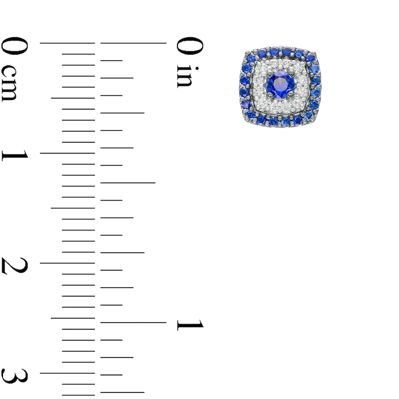 Vera Wang Love Collection Blue Sapphire and 0.085 CT. T.W. Diamond Cushion-Shaped Frame Stud Earrings in 10K White Gold