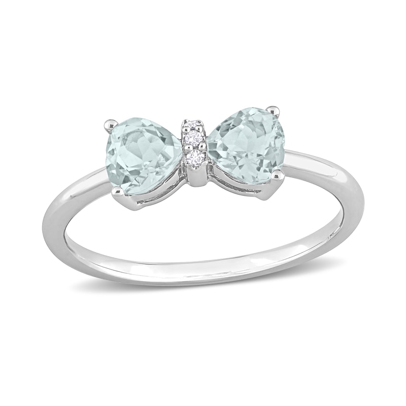 5.0mm Heart-Shaped Aquamarine and Diamond Accent Bow Ring in 10K White Gold