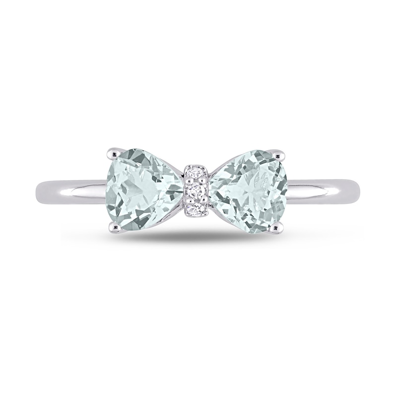 5.0mm Heart-Shaped Aquamarine and Diamond Accent Bow Ring in 10K White Gold