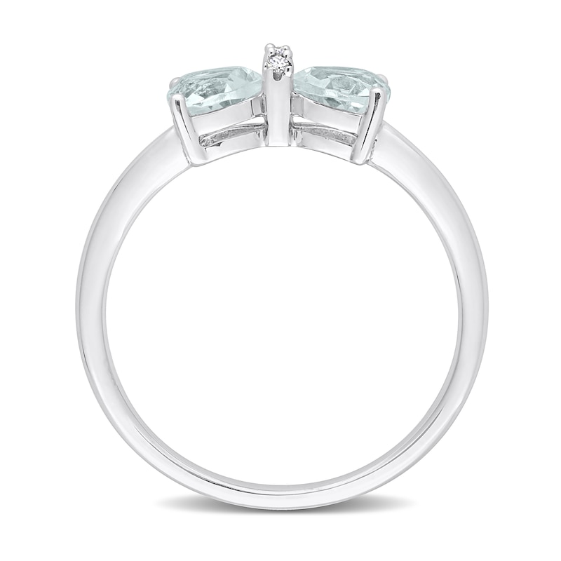 5.0mm Heart-Shaped Aquamarine and Diamond Accent Bow Ring in 10K White Gold