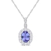 Thumbnail Image 0 of Oval Tanzanite, White Topaz, and Diamond Accent Frame Pendant in 14K White Gold - 17"