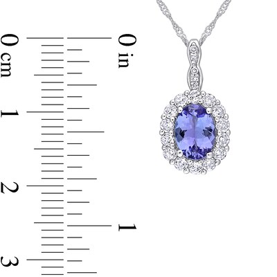Oval Tanzanite, White Topaz, and Diamond Accent Frame Pendant in 14K White Gold - 17"