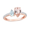 Thumbnail Image 1 of Pear-Shaped Morganite, Aquamarine, and White Topaz Toi et Moi Ring in 10K Rose Gold