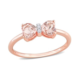 5.0mm Heart-Shaped Morganite and Diamond Accent Bow Ring in 10K Rose Gold