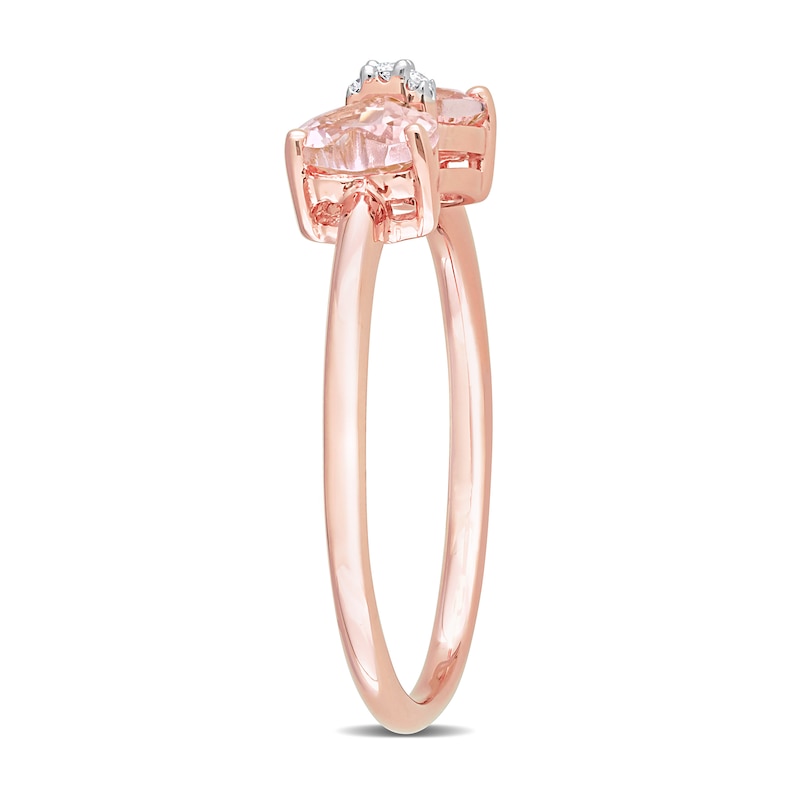 Main Image 3 of 5.0mm Heart-Shaped Morganite and Diamond Accent Bow Ring in 10K Rose Gold