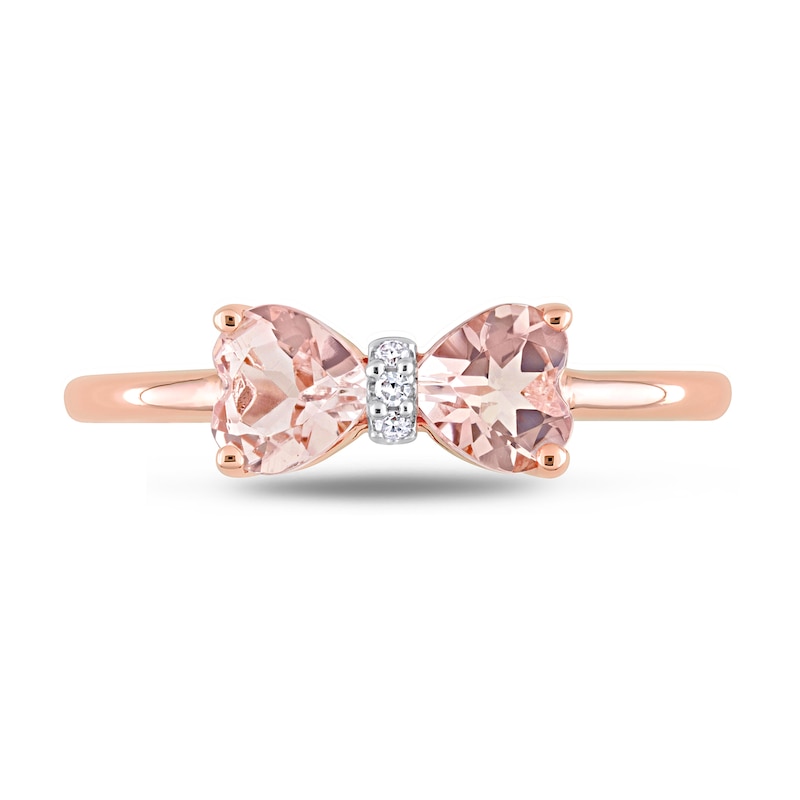 Main Image 4 of 5.0mm Heart-Shaped Morganite and Diamond Accent Bow Ring in 10K Rose Gold