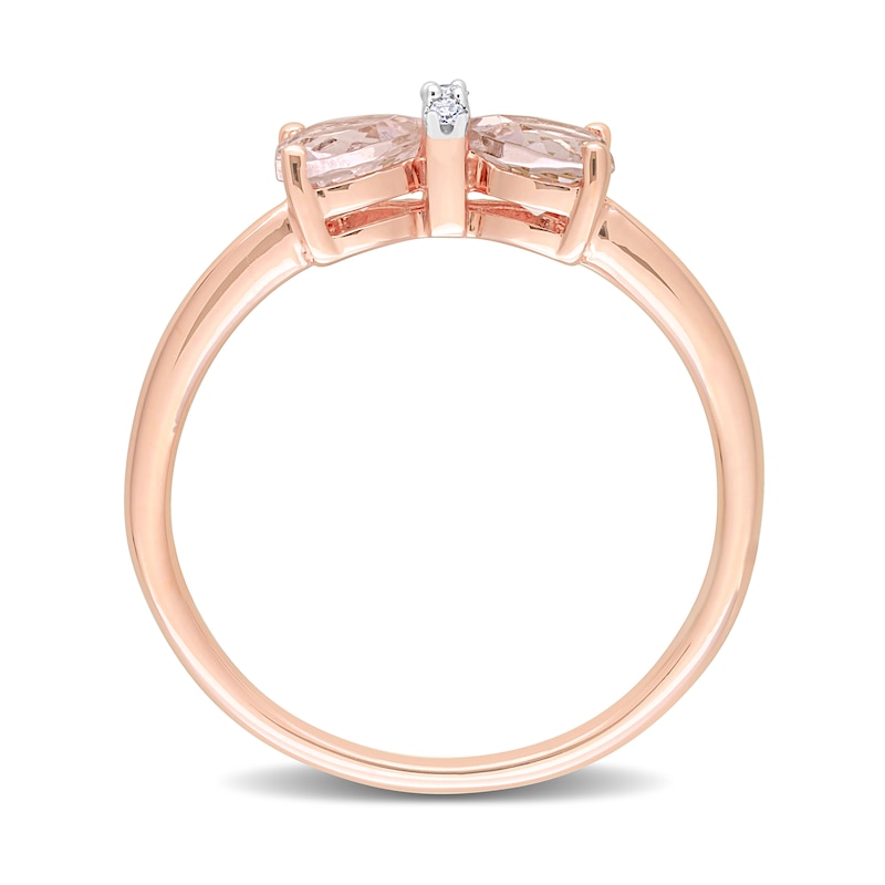 Main Image 5 of 5.0mm Heart-Shaped Morganite and Diamond Accent Bow Ring in 10K Rose Gold