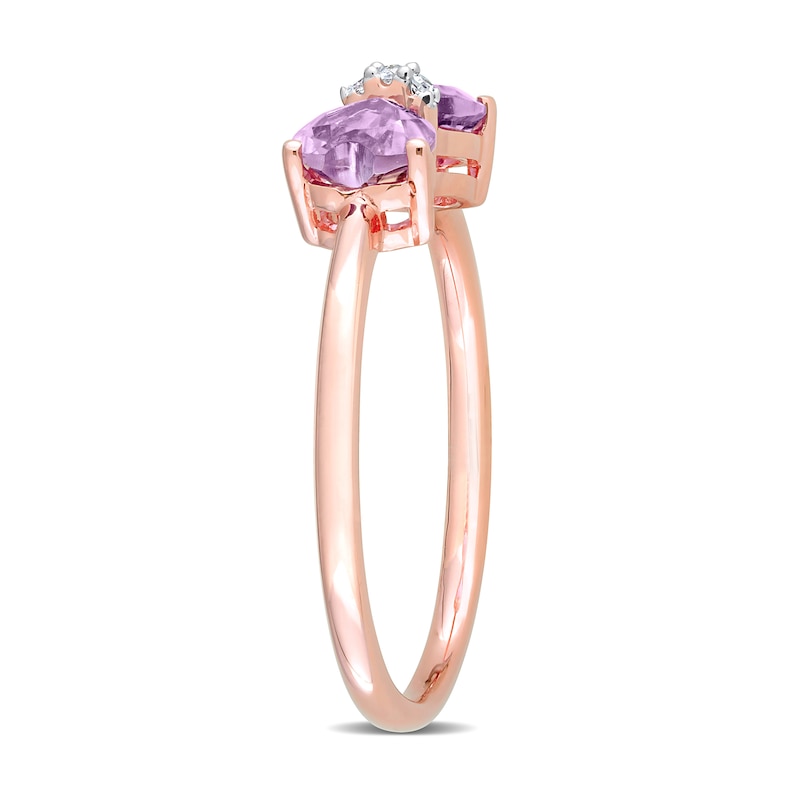 5.0mm Heart-Shaped Amethyst and Diamond Accent Bow Ring in 10K Rose Gold