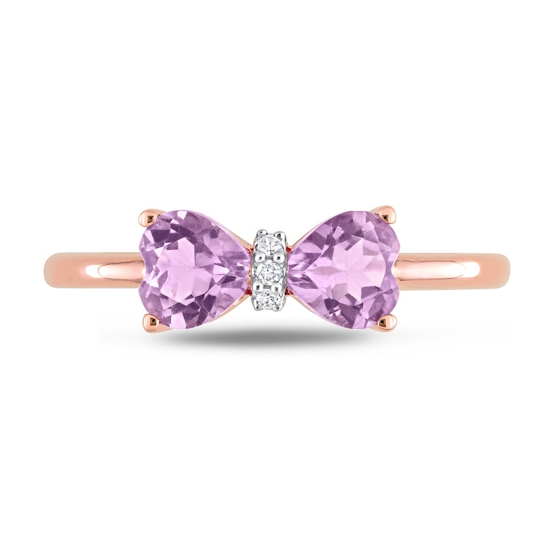 5.0mm Heart-Shaped Amethyst and Diamond Accent Bow Ring in 10K Rose Gold