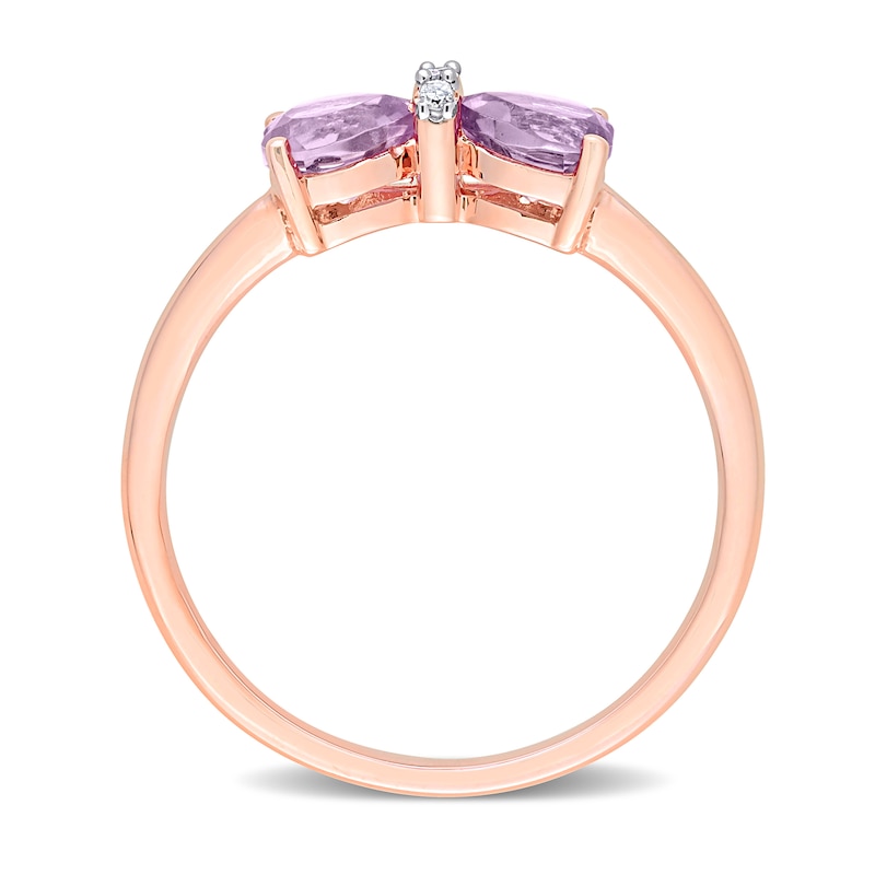 5.0mm Heart-Shaped Amethyst and Diamond Accent Bow Ring in 10K Rose Gold