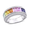 Thumbnail Image 1 of Baguette Multi-Colour Lab-Created Sapphire Channel-Set Band in Sterling Silver