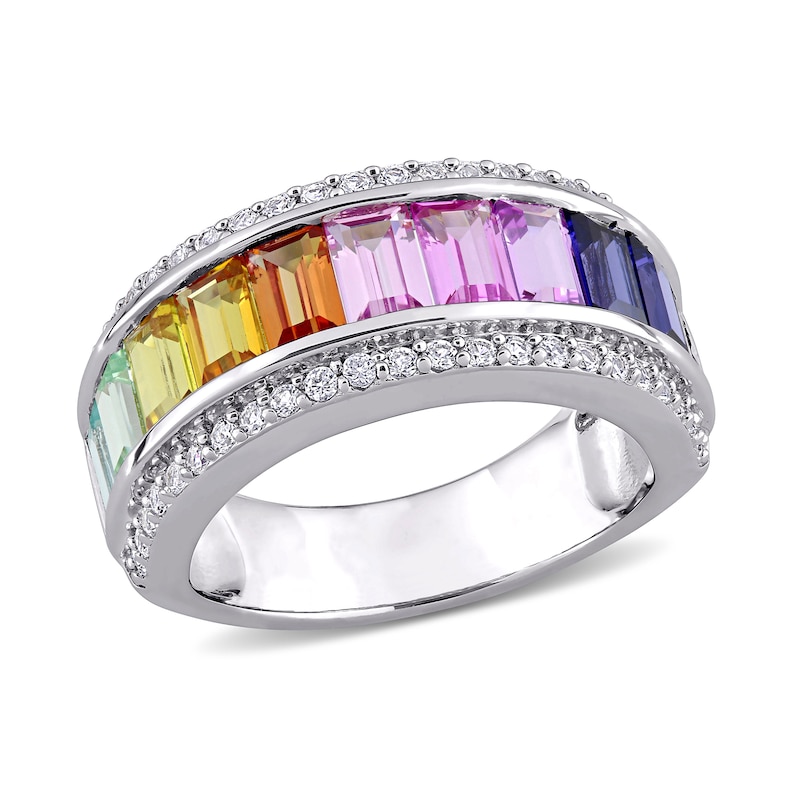 Baguette Multi-Colour Lab-Created Sapphire Channel-Set Band in Sterling Silver|Peoples Jewellers