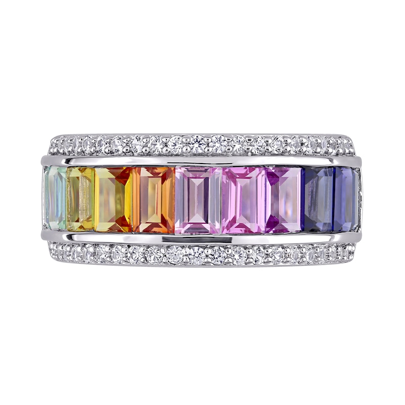 Baguette Multi-Colour Lab-Created Sapphire Channel-Set Band in Sterling Silver