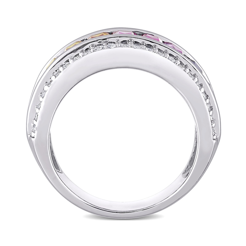 Baguette Multi-Colour Lab-Created Sapphire Channel-Set Band in Sterling Silver