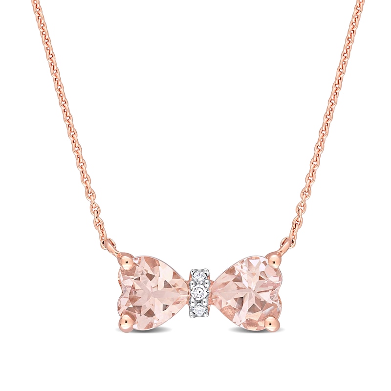 5.0mm Heart-Shaped Morganite and Diamond Accent Bow Necklace in 10K Rose Gold - 17"