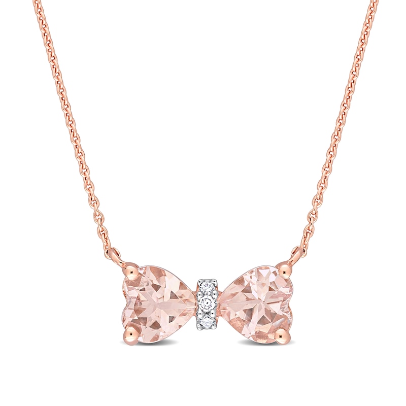 5.0mm Heart-Shaped Morganite and Diamond Accent Bow Necklace in 10K Rose Gold - 17"|Peoples Jewellers