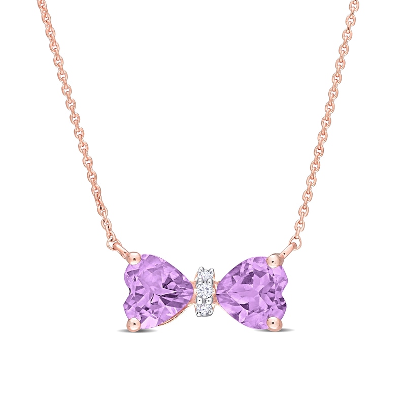 5.0mm Heart-Shaped Amethyst and Diamond Accent Bow Necklace in 10K Rose Gold - 17"