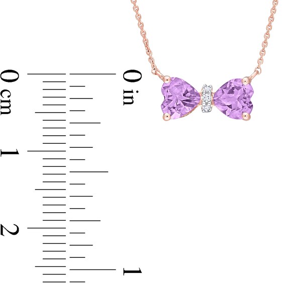 5.0mm Heart-Shaped Amethyst and Diamond Accent Bow Necklace in 10K Rose Gold - 17"