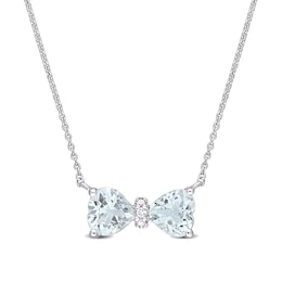 5.0mm Heart-Shaped Aquamarine and Diamond Accent Bow Necklace in 10K White Gold - 17"