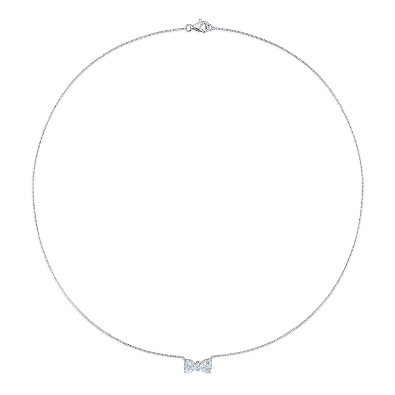 Main Image 3 of 5.0mm Heart-Shaped Aquamarine and Diamond Accent Bow Necklace in 10K White Gold - 17"