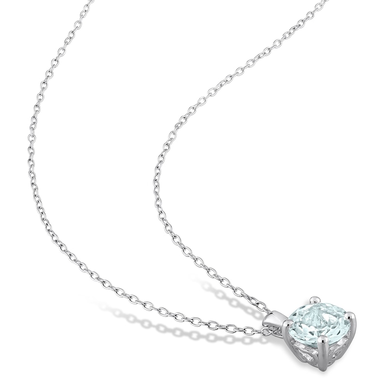 Main Image 4 of 7.0mm Aquamarine Solitaire Pendant and Stud Earrings Set in Sterling Silver