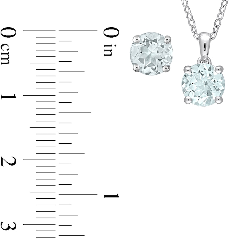 Main Image 5 of 7.0mm Aquamarine Solitaire Pendant and Stud Earrings Set in Sterling Silver
