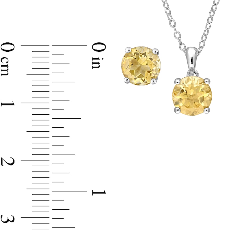Main Image 5 of 7.0mm Citrine Solitaire Pendant and Stud Earrings Set in Sterling Silver