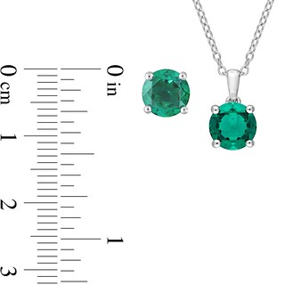 7.0mm Lab-Created Emerald Solitaire Pendant and Stud Earrings Set in Sterling Silver