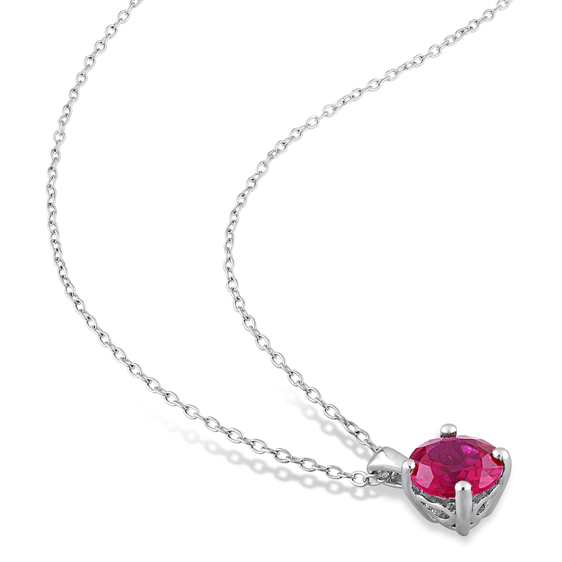 Main Image 4 of 7.0mm Lab-Created Ruby Solitaire Pendant and Stud Earrings Set in Sterling Silver