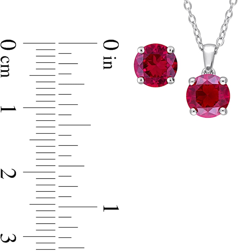 Main Image 5 of 7.0mm Lab-Created Ruby Solitaire Pendant and Stud Earrings Set in Sterling Silver