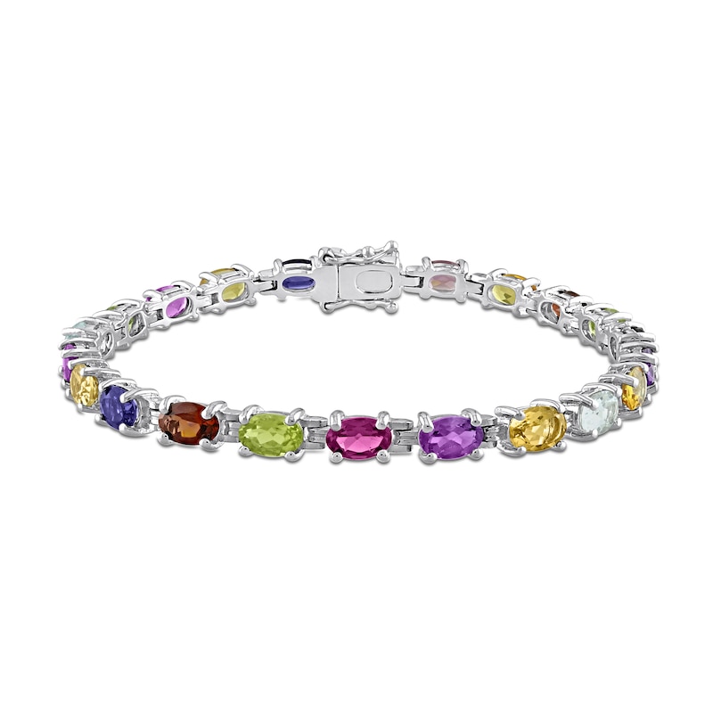 Oval Multi-Gemstone Rainbow Line Bracelet in Sterling Silver|Peoples Jewellers