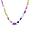 Thumbnail Image 1 of Oval Multi-Colour Lab-Created Sapphire Alternating Choker Necklace in Sterling Silver - 16"