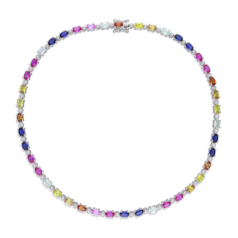 Main Image 3 of Oval Multi-Colour Lab-Created Sapphire Alternating Choker Necklace in Sterling Silver - 16"
